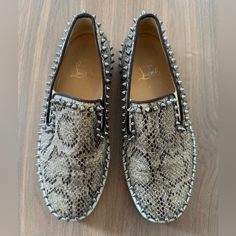 EUC Christian Louboutin Men's Spiked Python Loafers - Black and Brown size 39